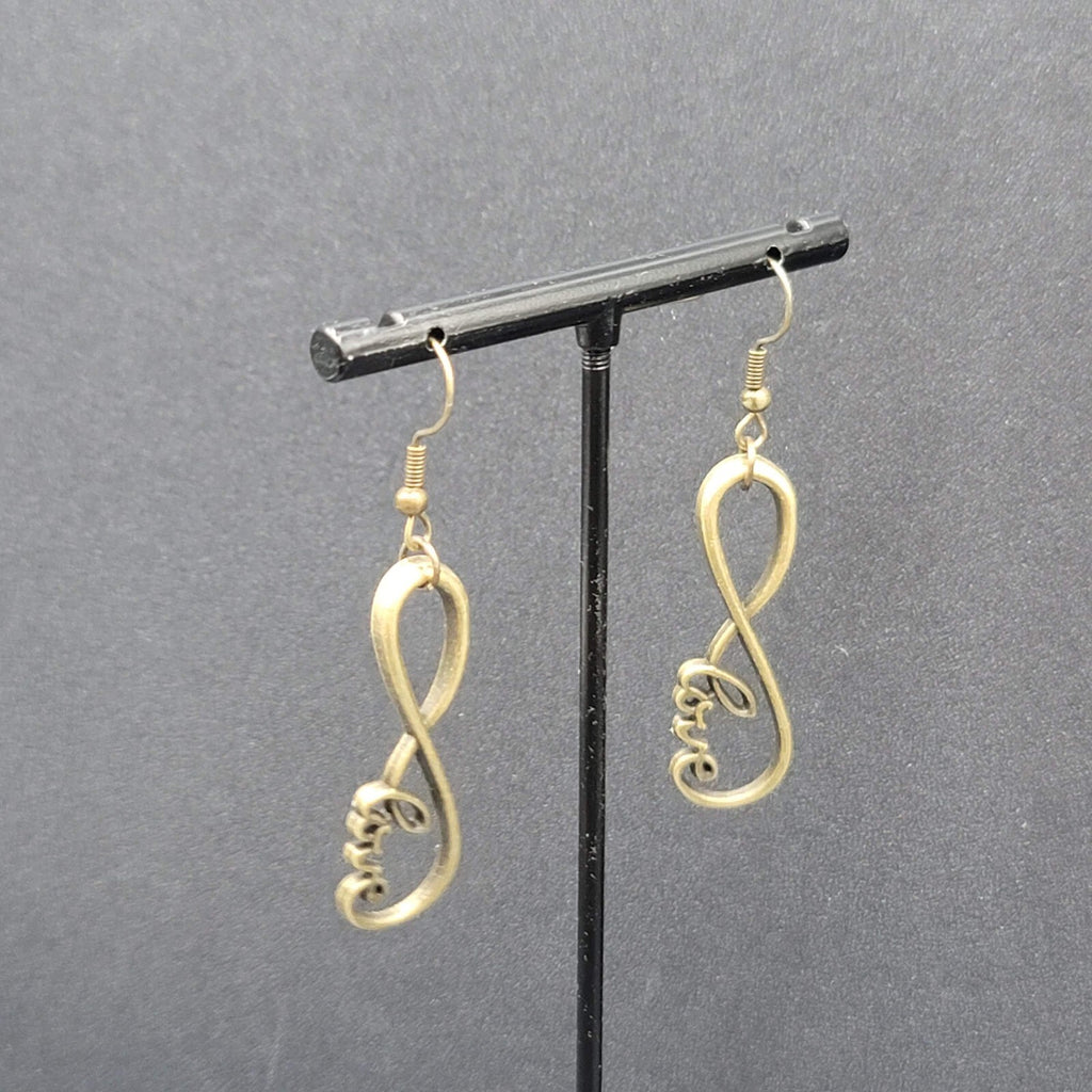 New Infinity Love Pierced Earrings Bronze tone Dangle Open Work 1.5"