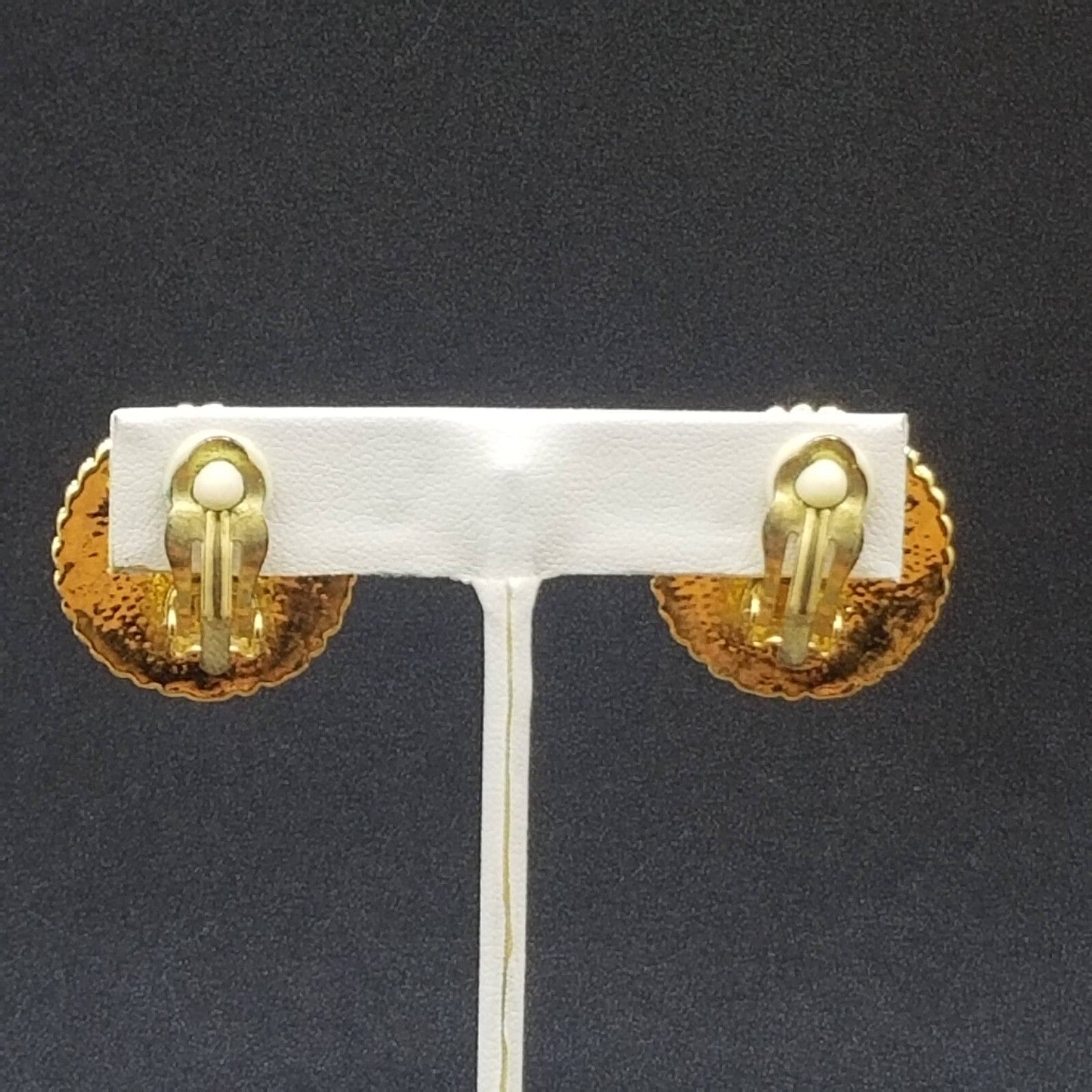 Vintage Clip on Earrings Gold tone Iridescent Button Style Dome Stud 1"
