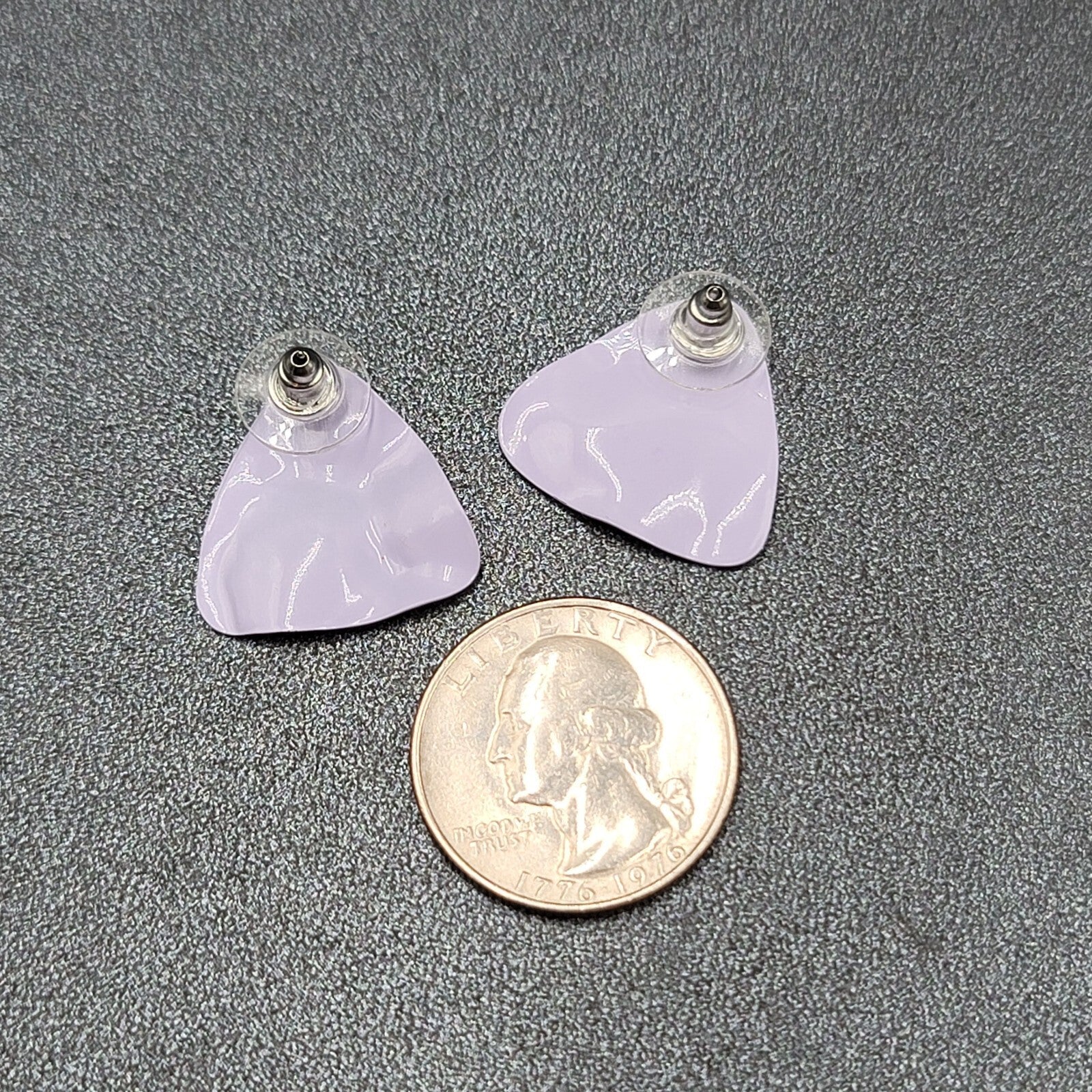 Vintage Pierced Earrings Lavender Purple Enamel Triangle 7/8"
