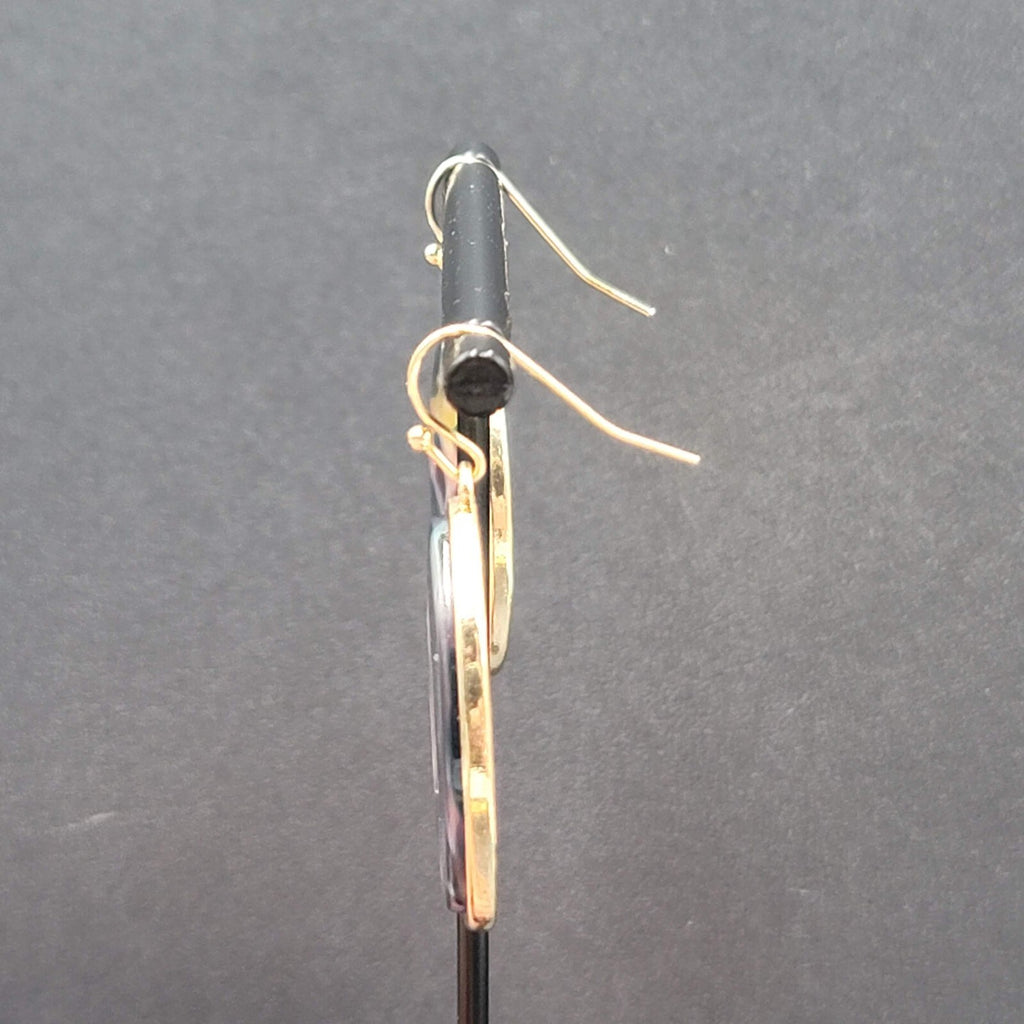 Pierced Earrings Gold tone Confetti Acrylic Teardrop Dangle 1.25"