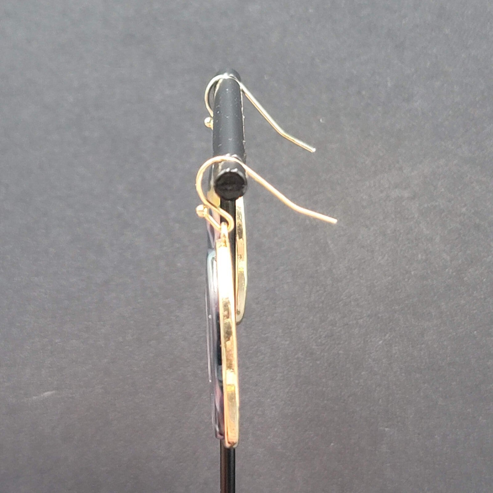 Pierced Earrings Gold tone Confetti Acrylic Teardrop Dangle 1.25"