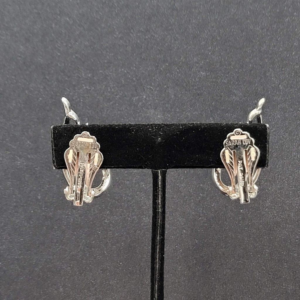 Vintage Sarah Cov Clip on Earrings Open Work Silver tone Climber 1.25"