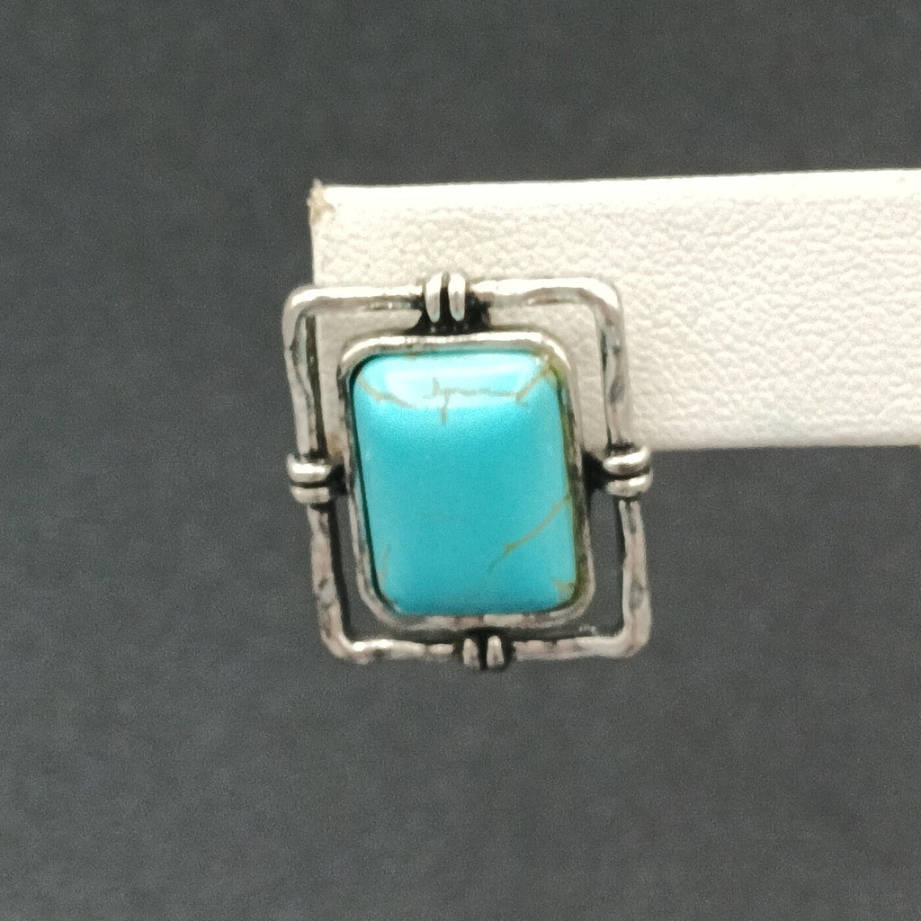 Pierced Earrings Silver tone Dyed Howlite Faux Turquoise Southwest Drop 3/4"