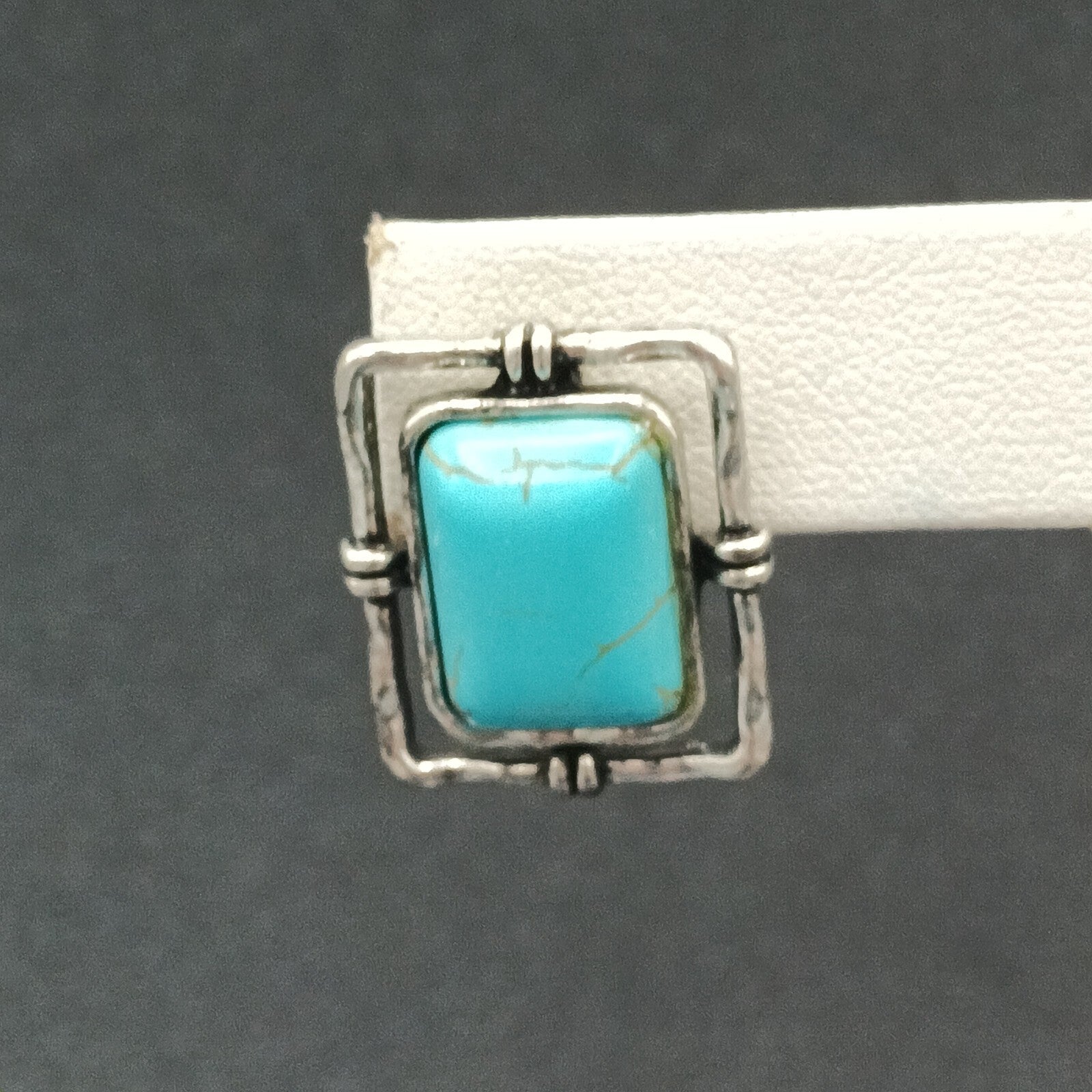 Pierced Earrings Silver tone Dyed Howlite Faux Turquoise Southwest Drop 3/4"
