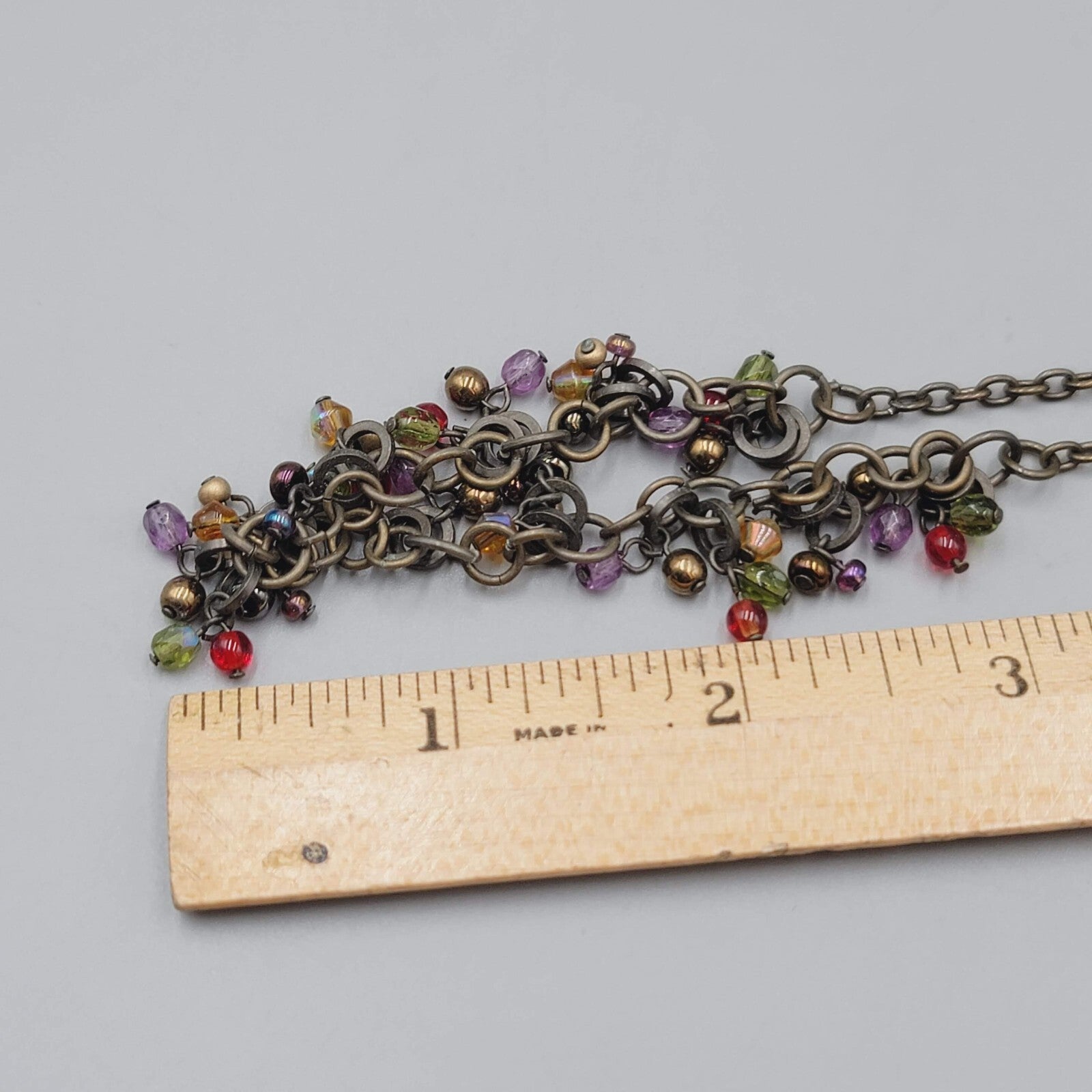 Chicos Glass Bead Necklace Bronze tone 14"-17"