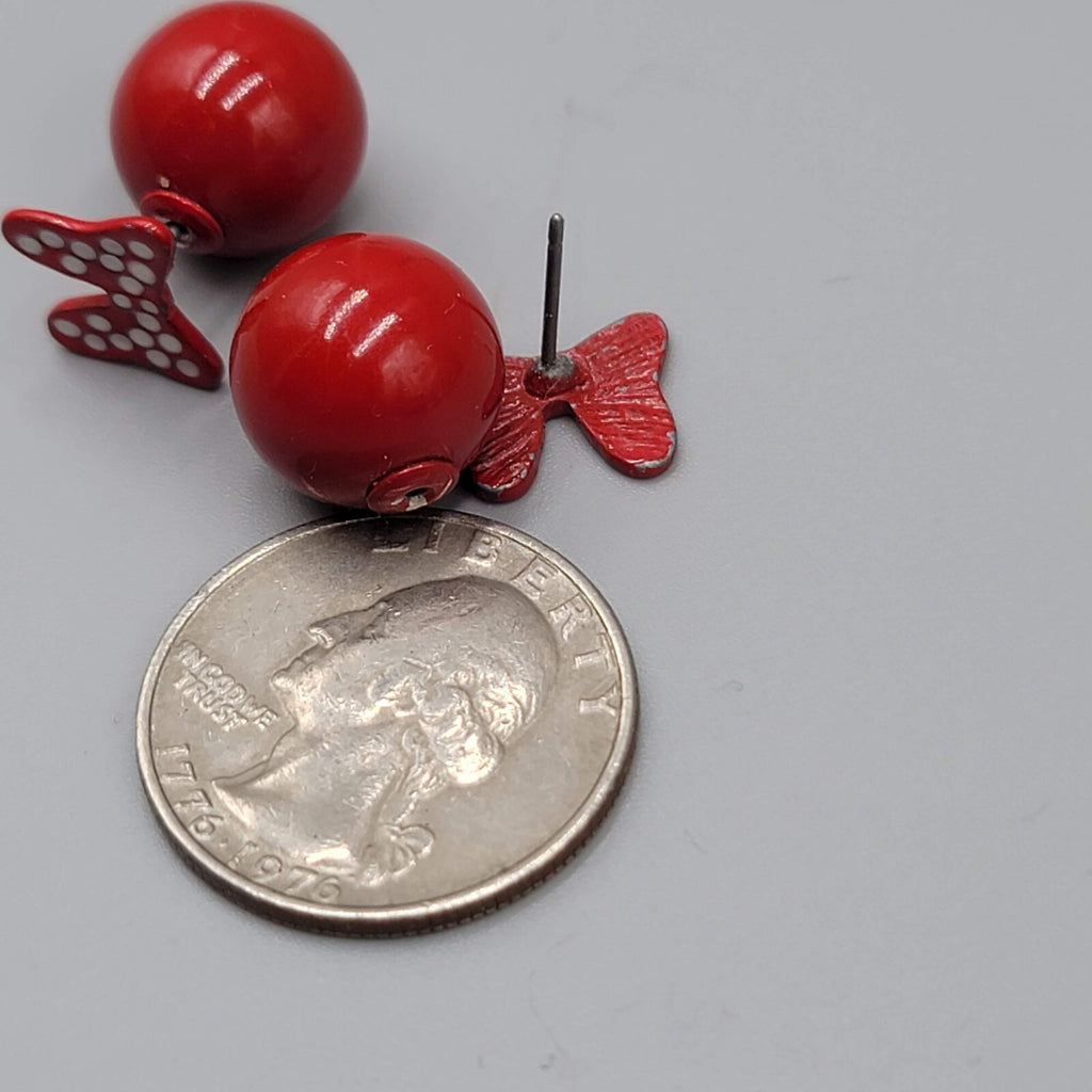 Minnie Mouse Bow Pierced Earrings Red Enamel Reversible Studs 