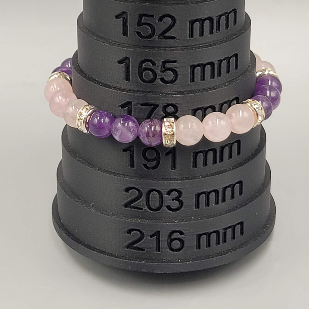 Pink Quartz and Amethyst Bead Bracelet Elastic Rhinestone Spacers Heart Charm