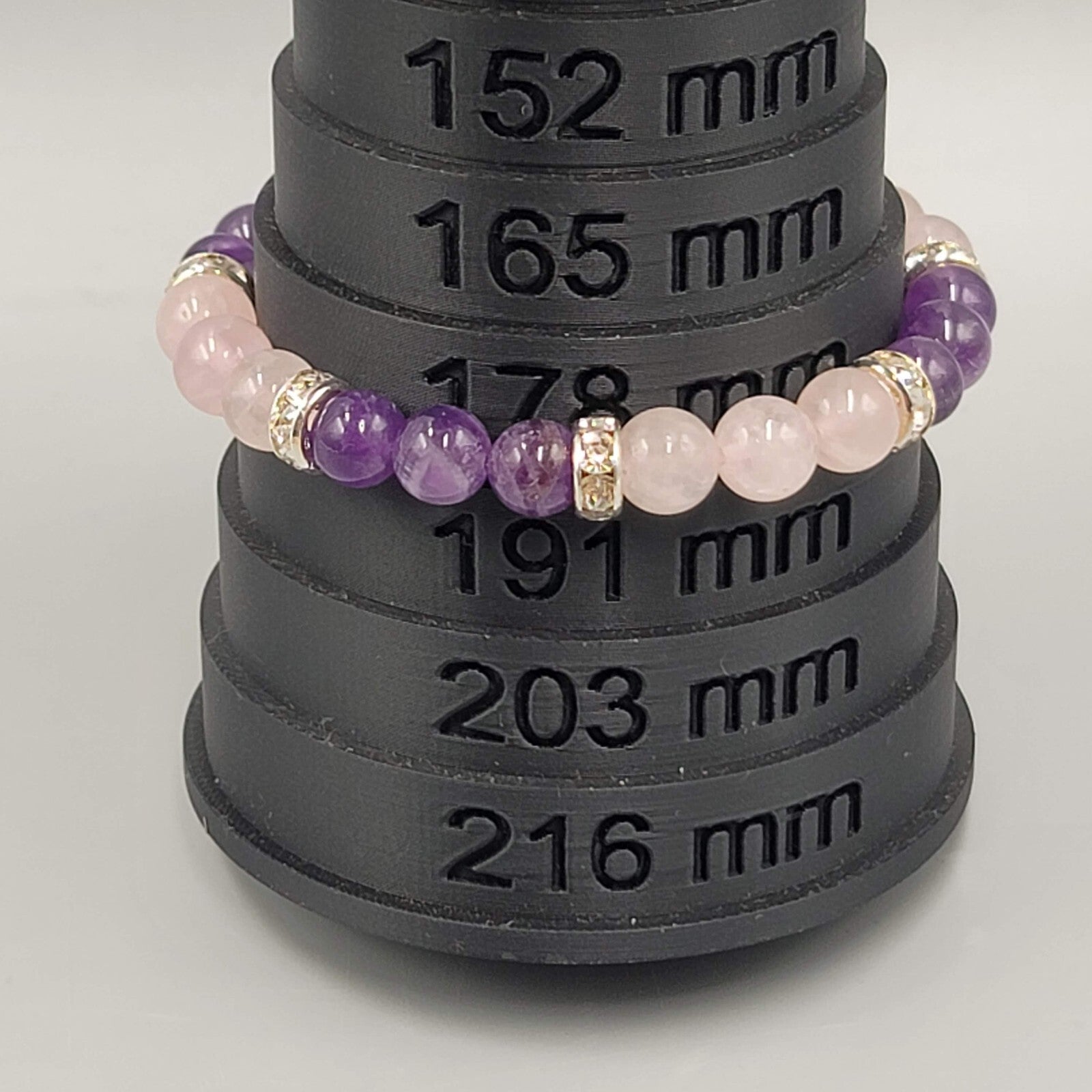 Pink Quartz and Amethyst Bead Bracelet Elastic Rhinestone Spacers Heart Charm