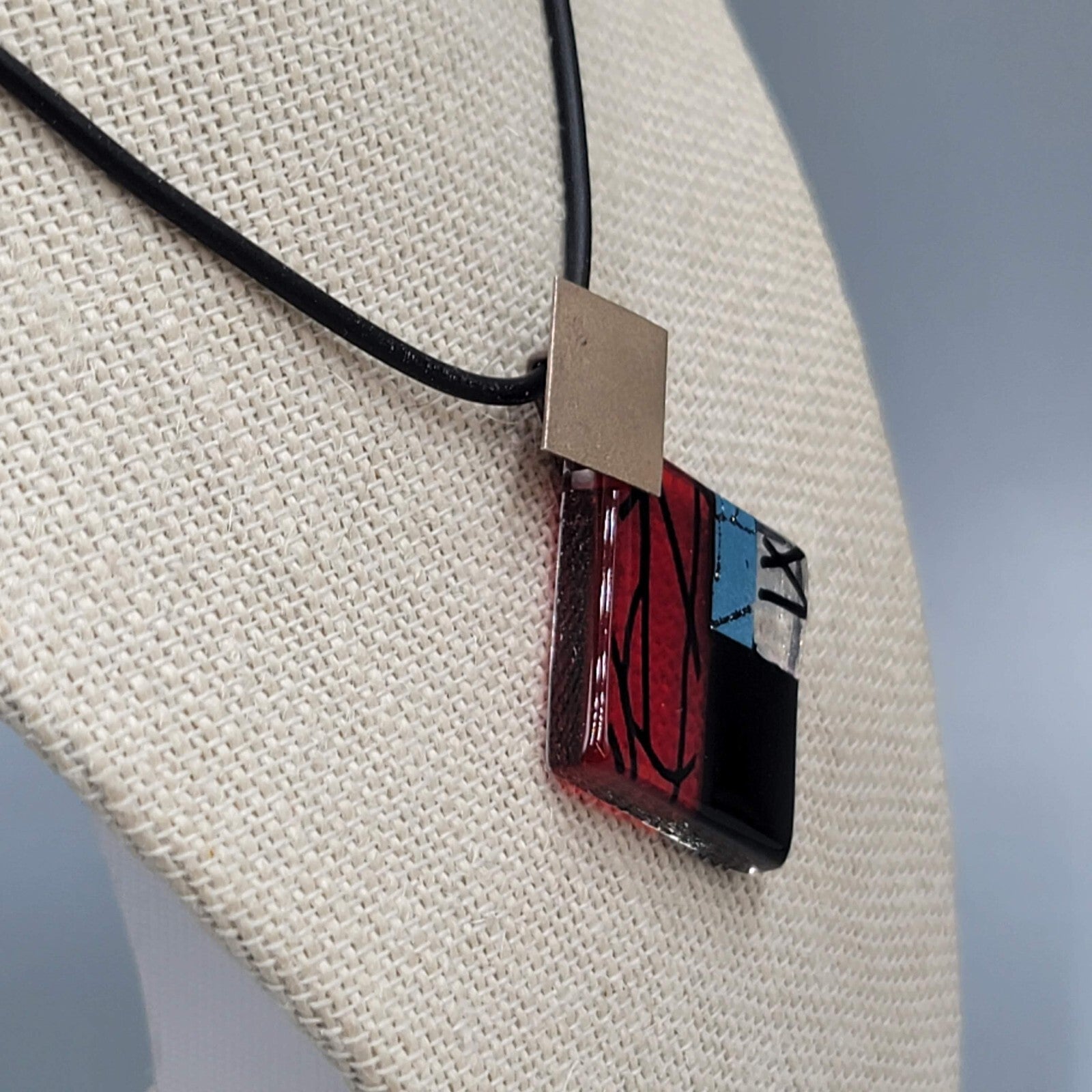 Artisan 925 Sterling Silver Art Glass Pendant Necklace Artist Signed 16"