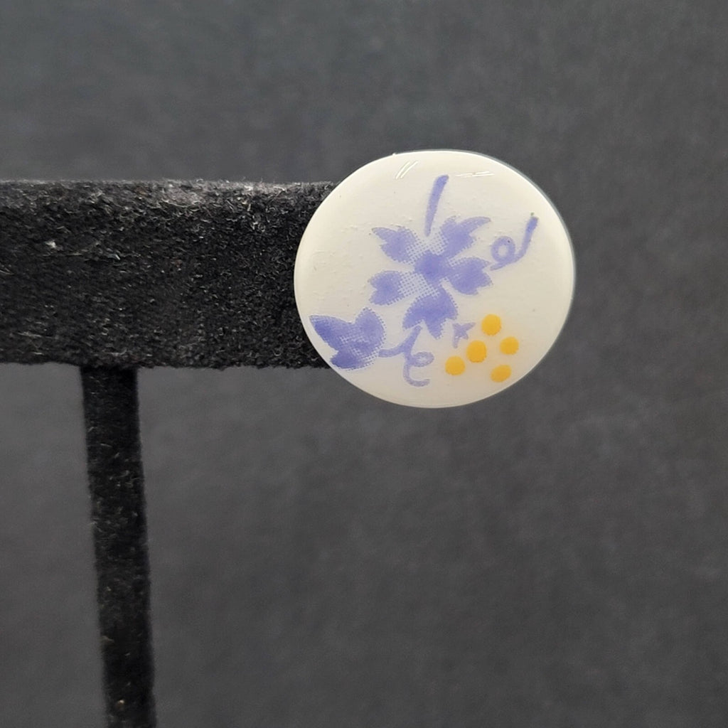 Vintage Pierced Earrings Ceramic White Hand Painted Purple Yellow Grapes 3/4"