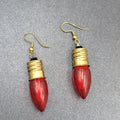 Christmas Pierced Earrings Gold tone Red Christmas Bulbs 1.75"