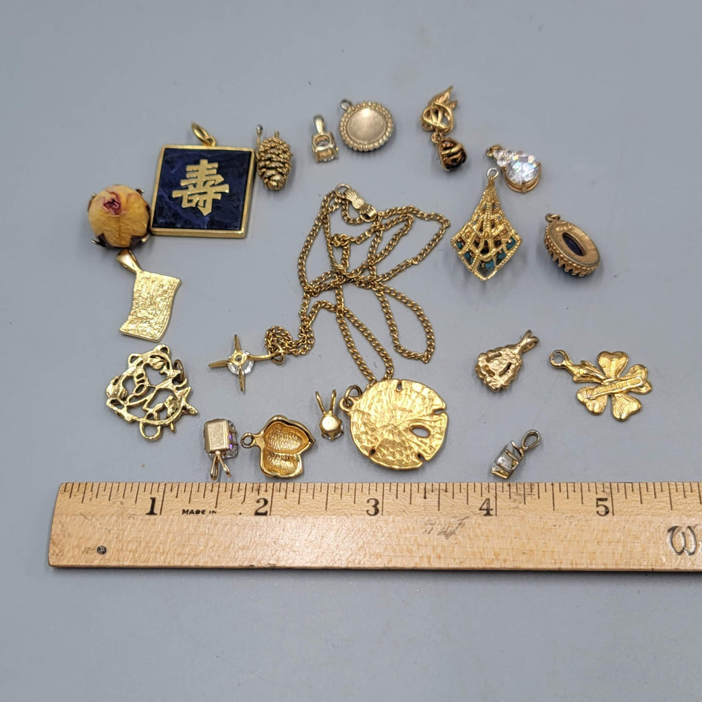 All Gold tone Pendant Lot of 19 Rose Flag Cubic Zirconia & More