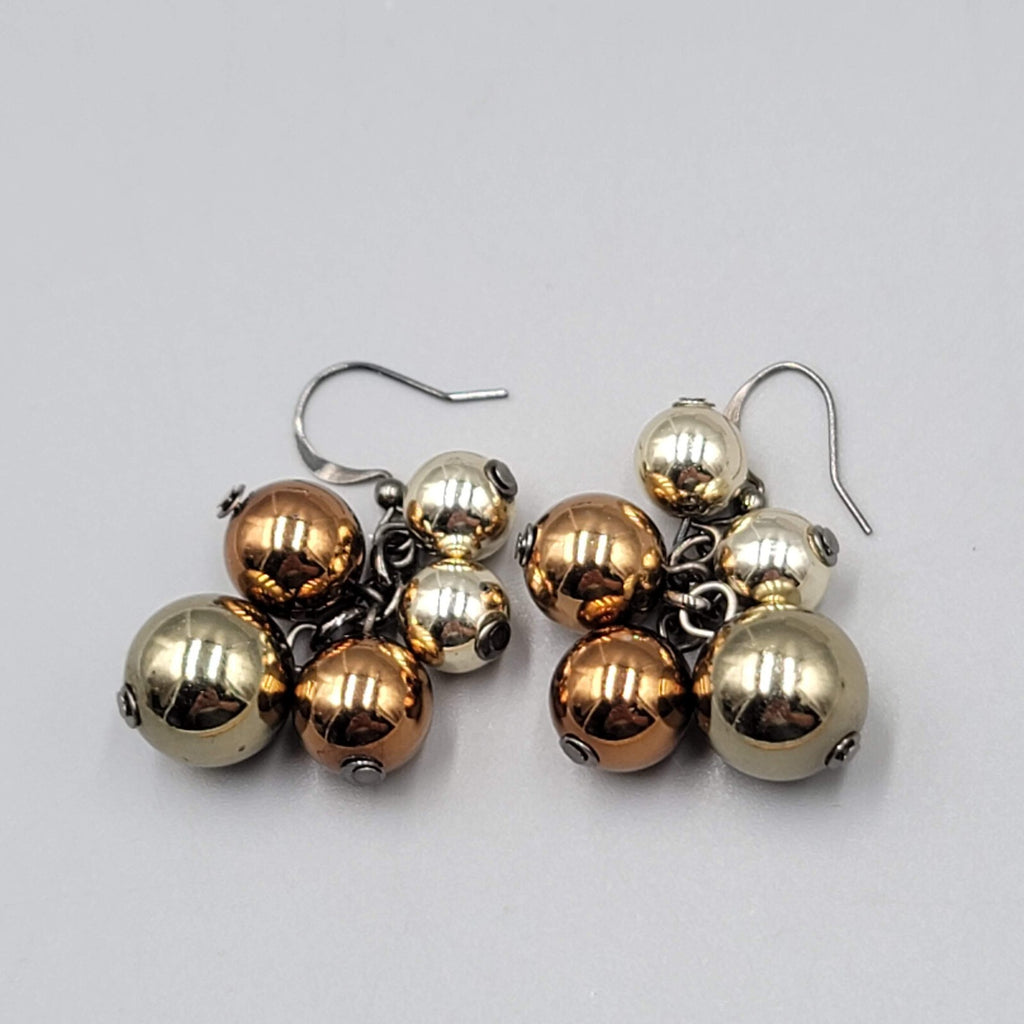 Multi Tone Metal Cluster Beads Pierced Earrings Dangle 1"