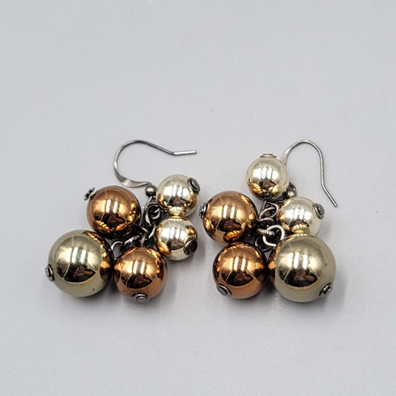 Multi Tone Metal Cluster Beads Pierced Earrings Dangle 1"