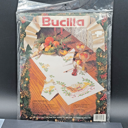Bucilla Christmas Music Table Runner 82981 Violin Holly Kit Instruments Holiday