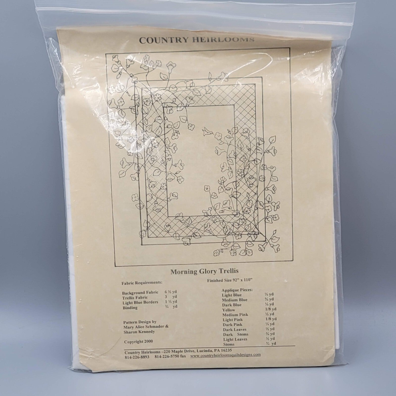 Country Heirlooms Morning Glory Trellis Quilt Pattern Only Size 92"x110"