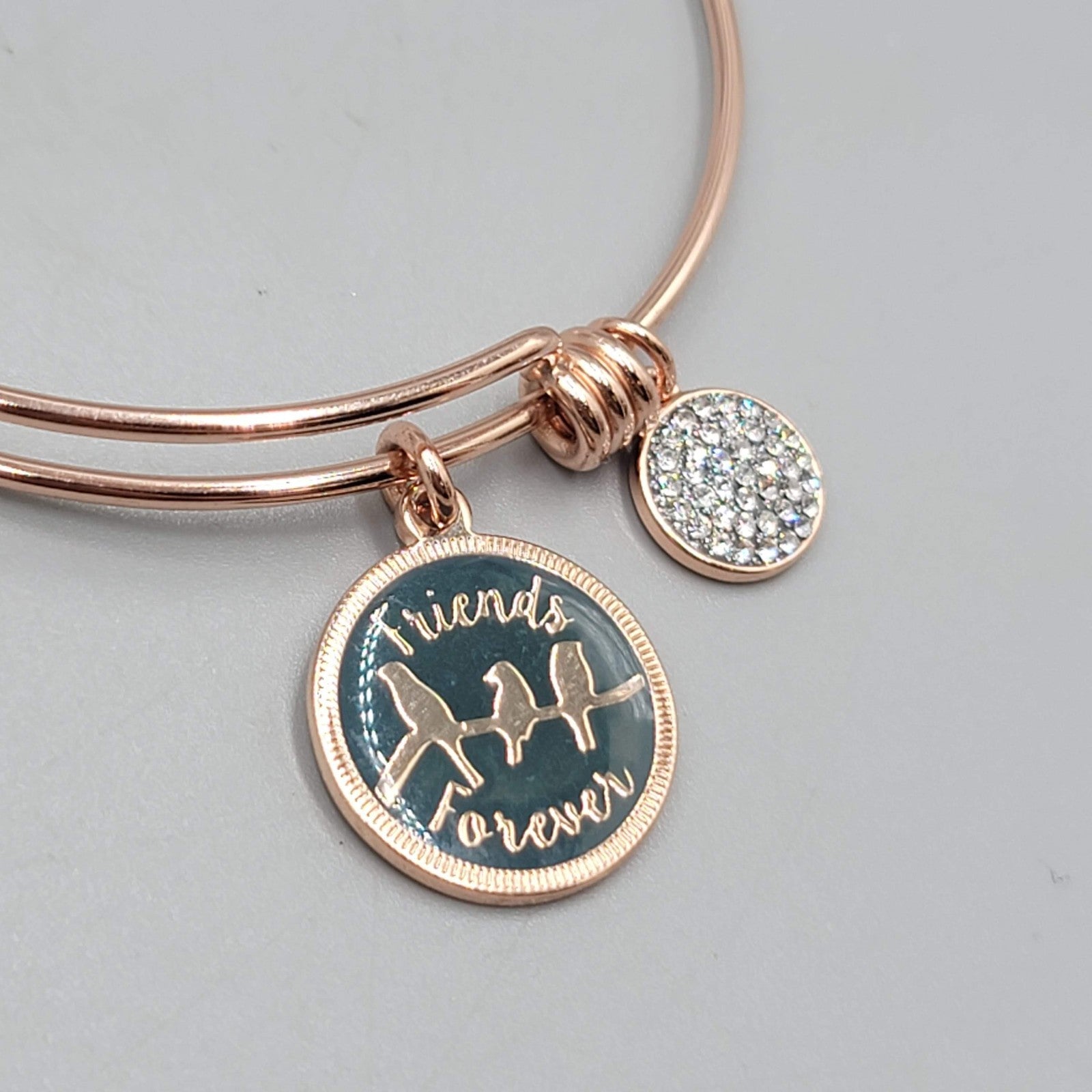 LA Rose Gold Tone Friends Forever Charm Bracelet Bangle  7.75"