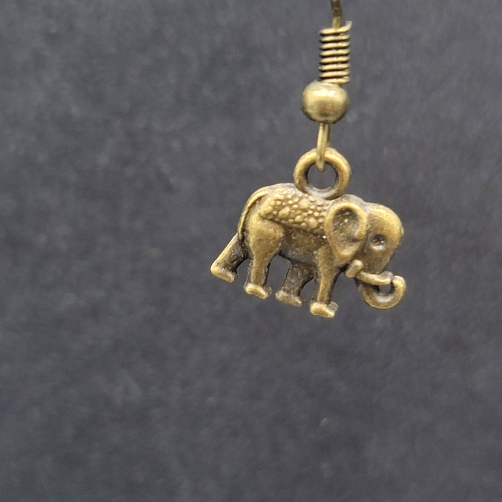 New Elephant Pierced Earrings Embossed Bronze tone Dangle 1/2"