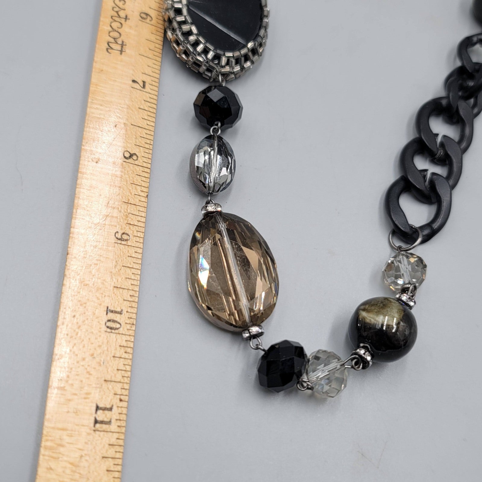 Large Statement Black Metal Eclectic Stone Beads Necklace 36 in
