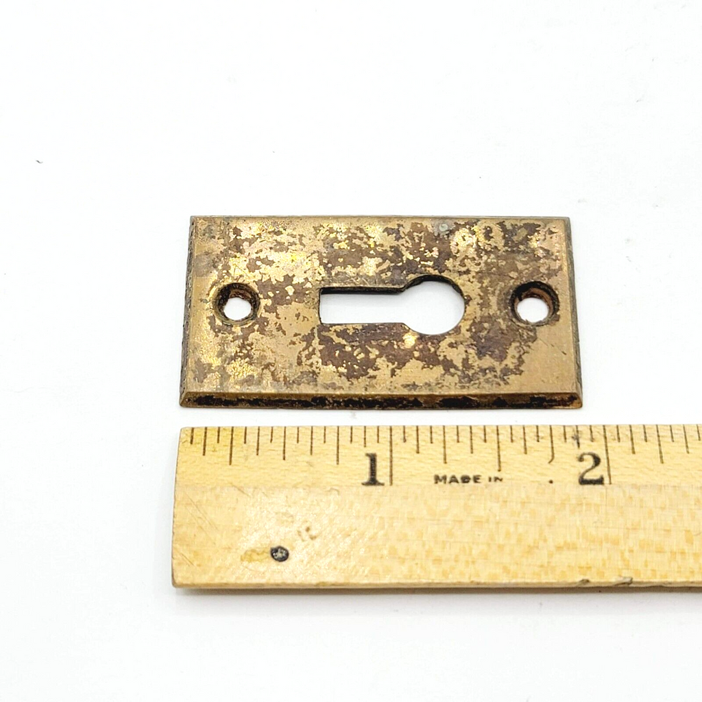 Vintage Brass Rectangle Skeleton Key hole Escutcheon Salvage 1 7/8" x 1"