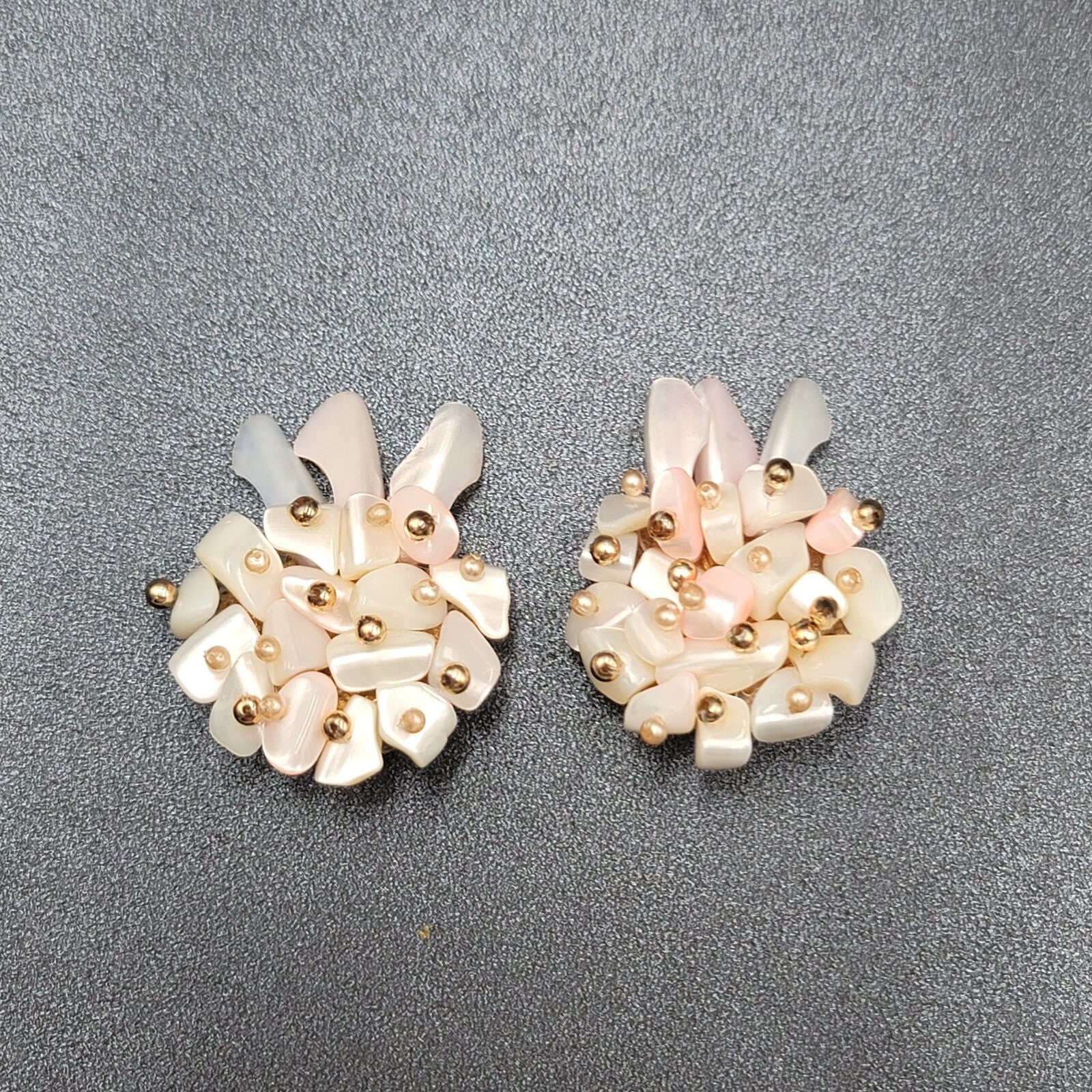 Vintage Clip on Earrings Large Statement Shell Climber Cluster Beads 1.75"