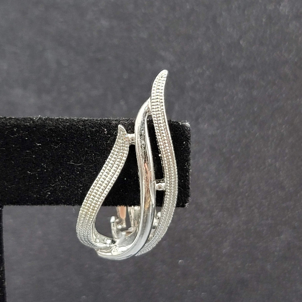 Vintage Sarah Cov Clip on Earrings Open Work Silver tone Climber 1.25"