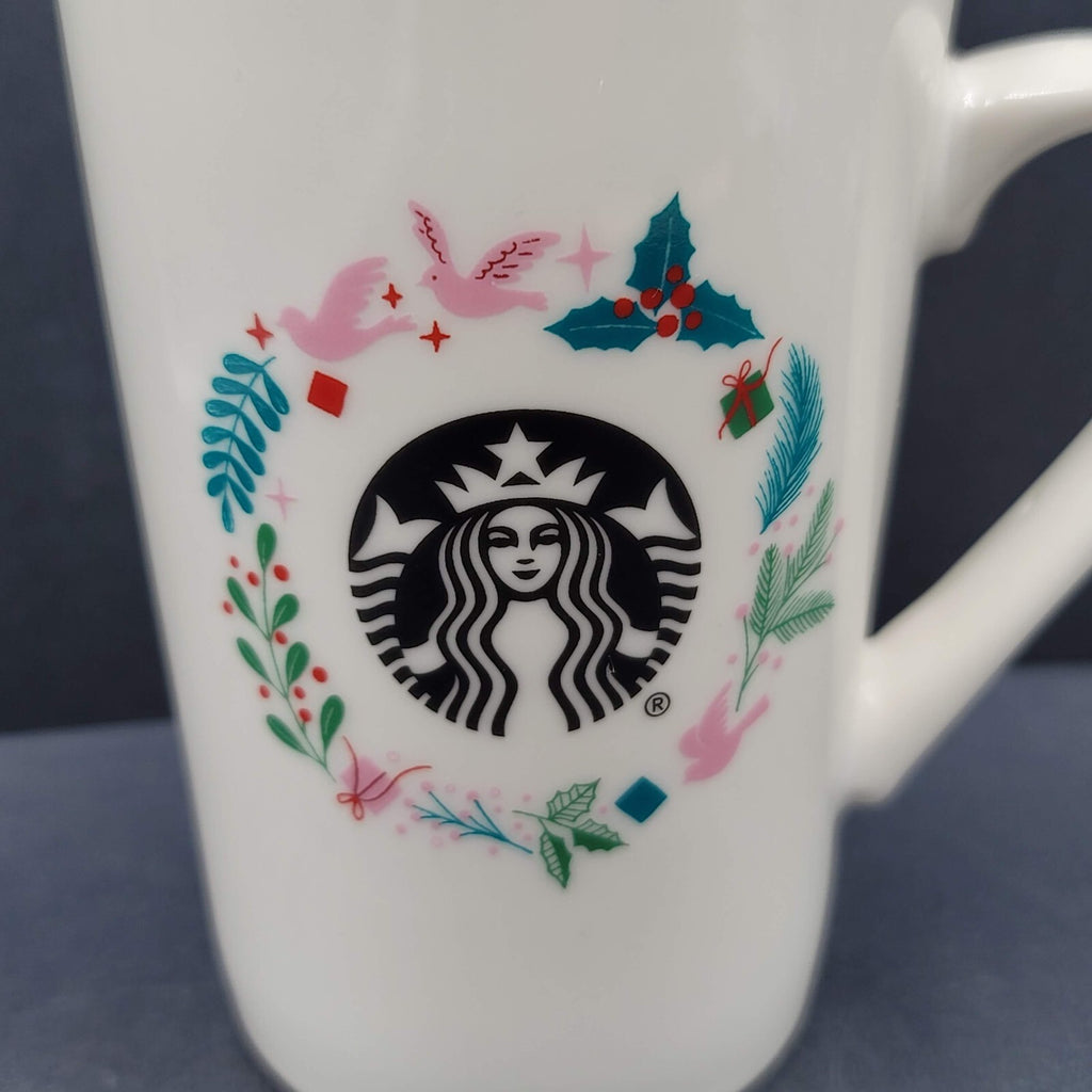 Starbucks 2019 Holiday Ceramic Coffee Mug Holly Dove White 10 oz.