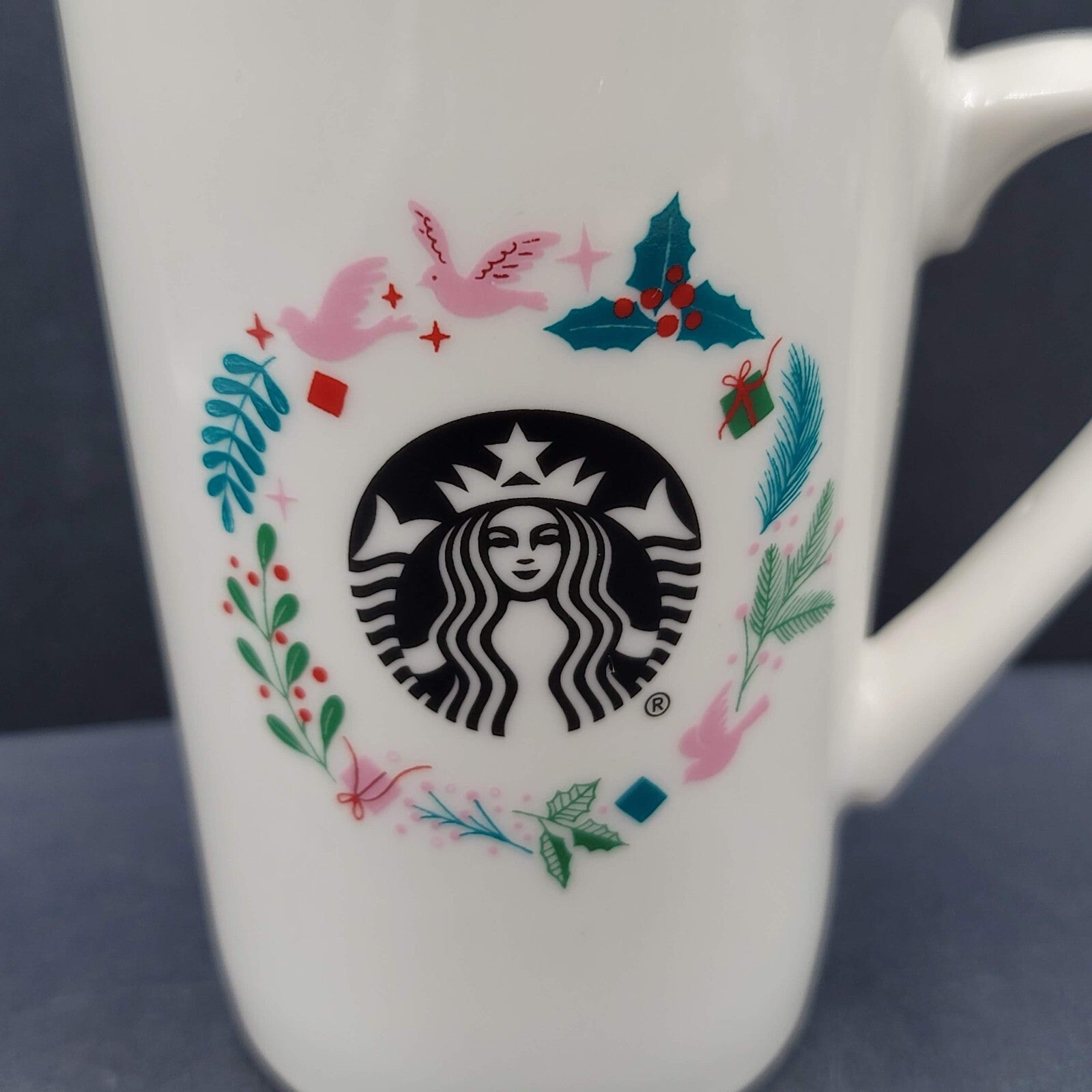 Starbucks 2019 Holiday Ceramic Coffee Mug Holly Dove White 10 oz.