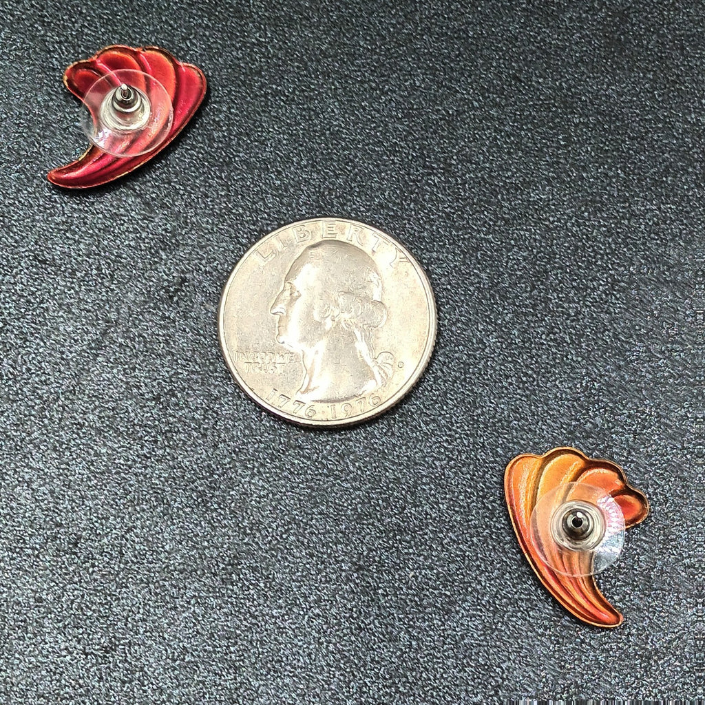 Vintage Pierced Earrings Red Enamel Textured Small Drop 3/4"