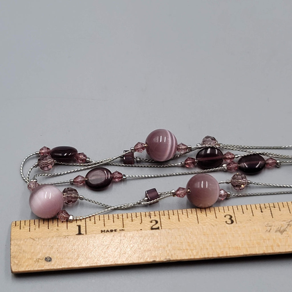 lia sophia Necklace Purple Glass Cats Eye Station Bead 16"-18"
