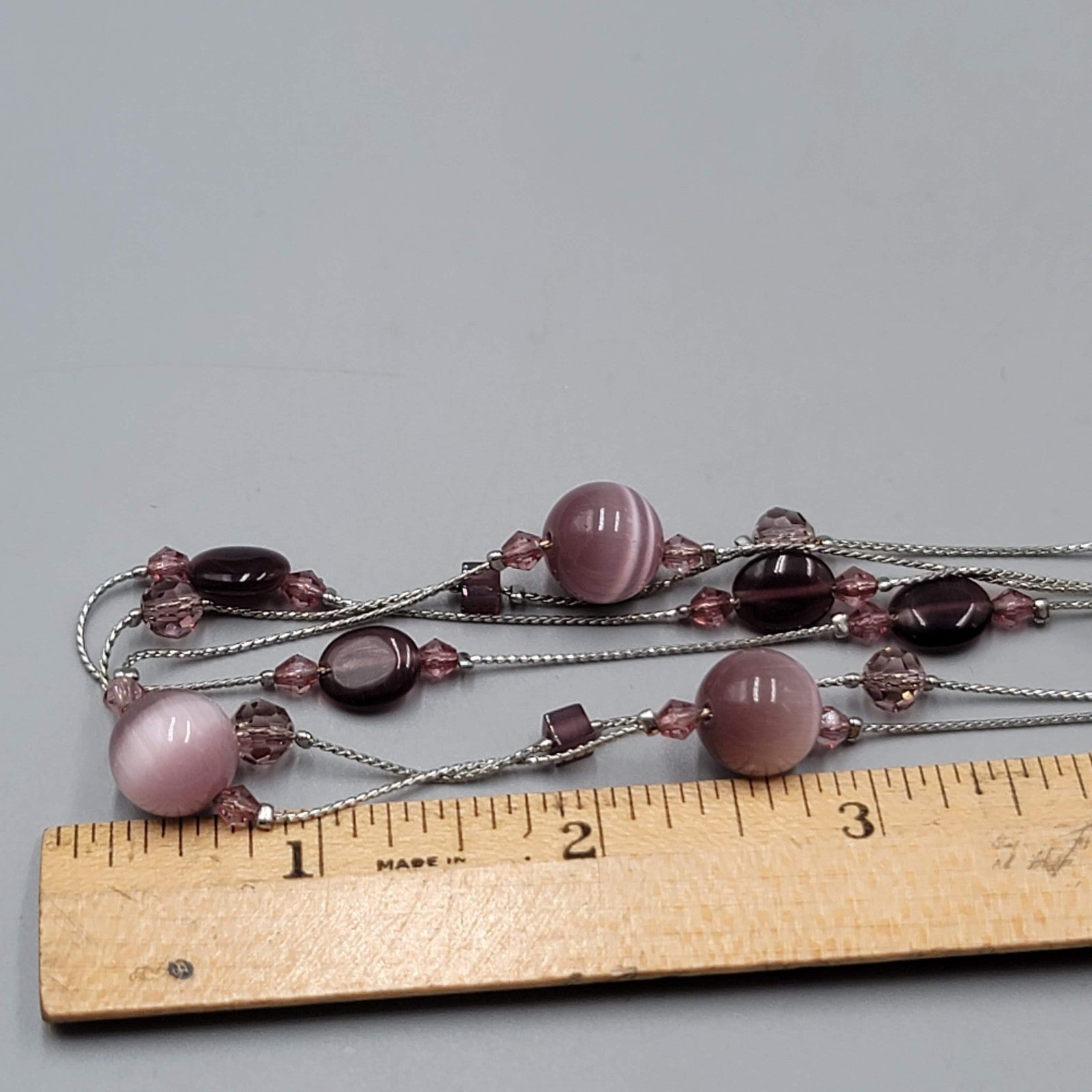 lia sophia Necklace Purple Glass Cats Eye Station Bead 16"-18"