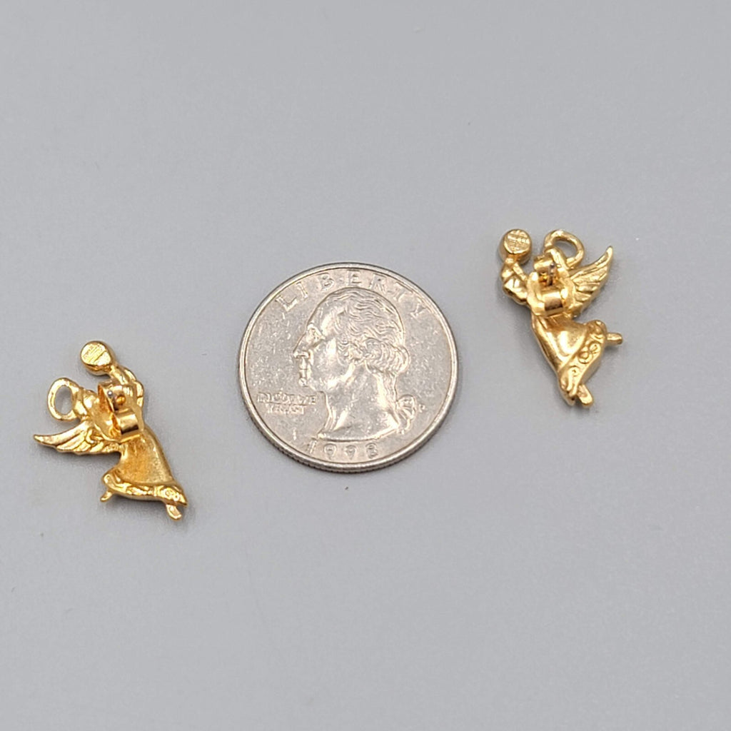 Vintage Christmas Angel Pierced Earrings Gold Plated Dangle 7/8"