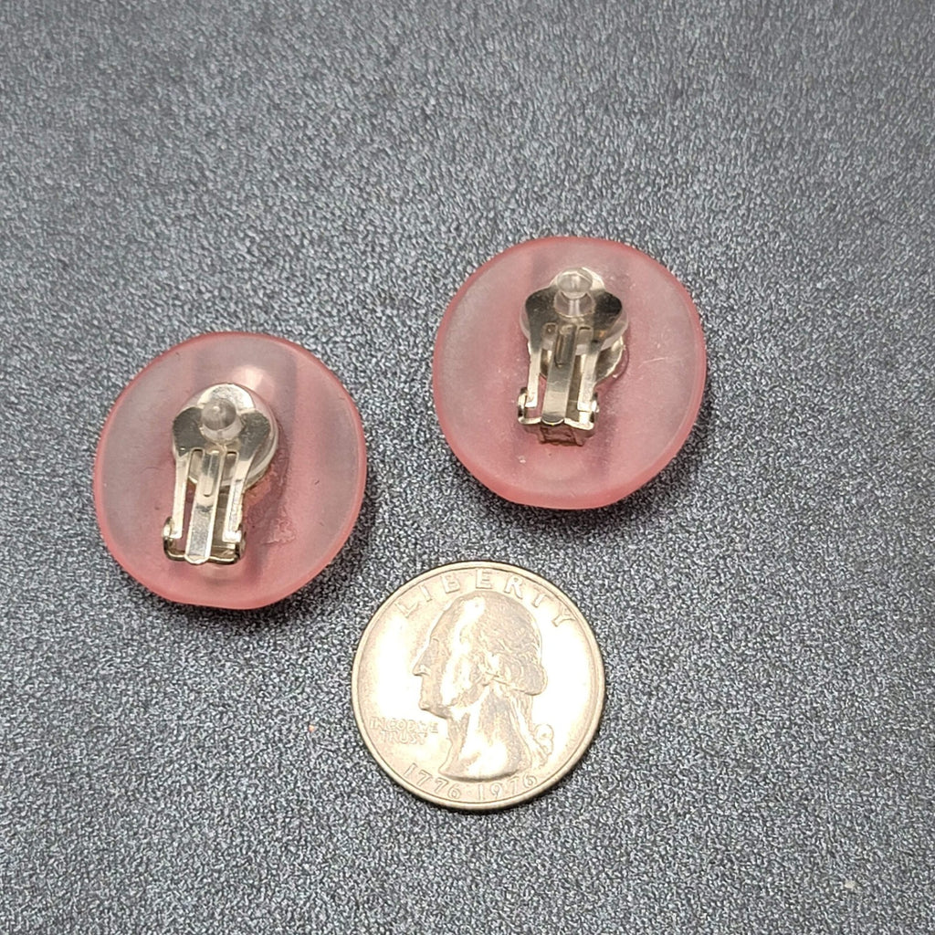 Vintage Clip on Earrings Pink Translucent Acrylic Rhinestone Dome 1"