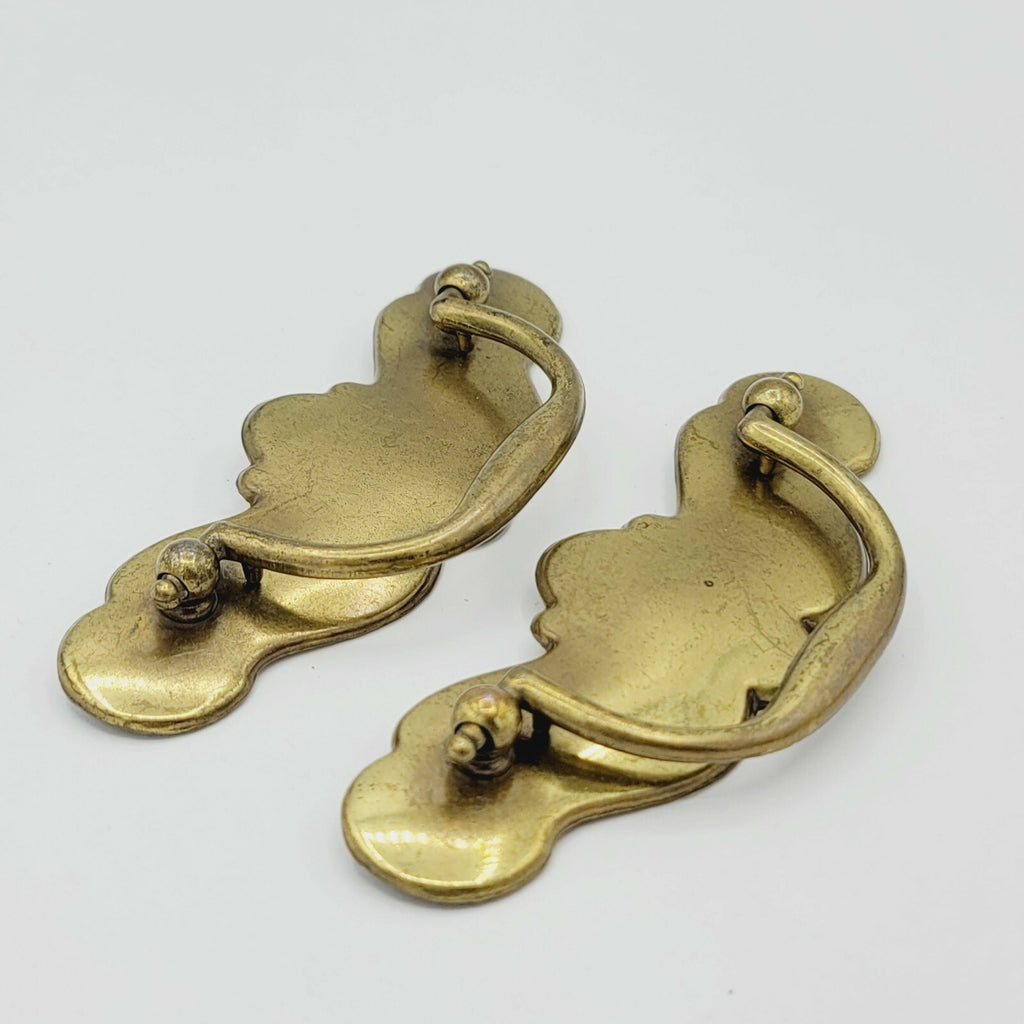 Vintage Brass Drawer Pulls PAIR Salvage Hardware 4 5/8" x 1 5/8" (3")