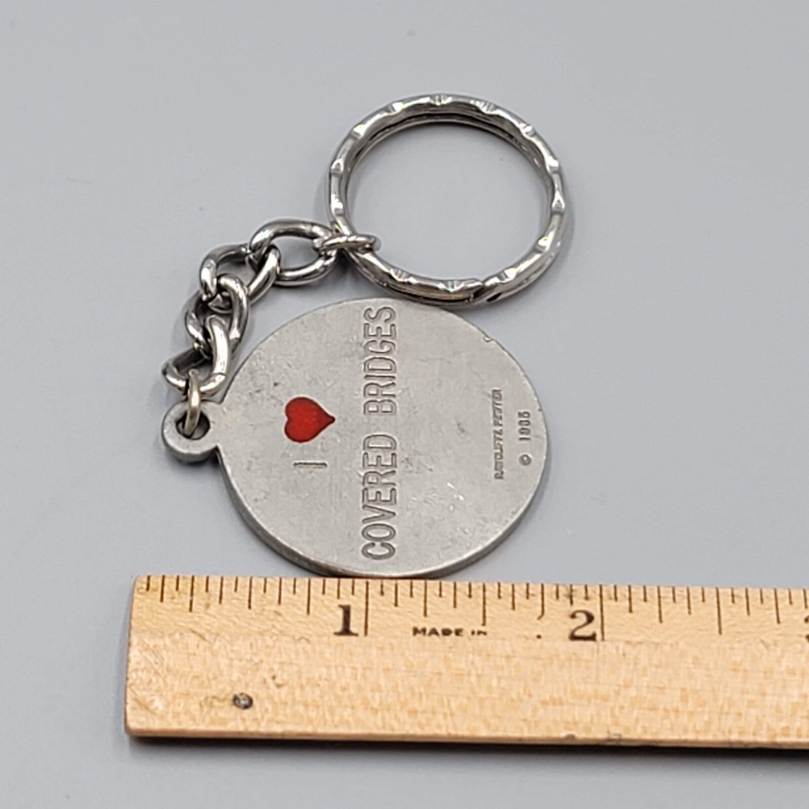 Vintage Rawcliffe Pewter I Love Covered Bridges Keychain 1985