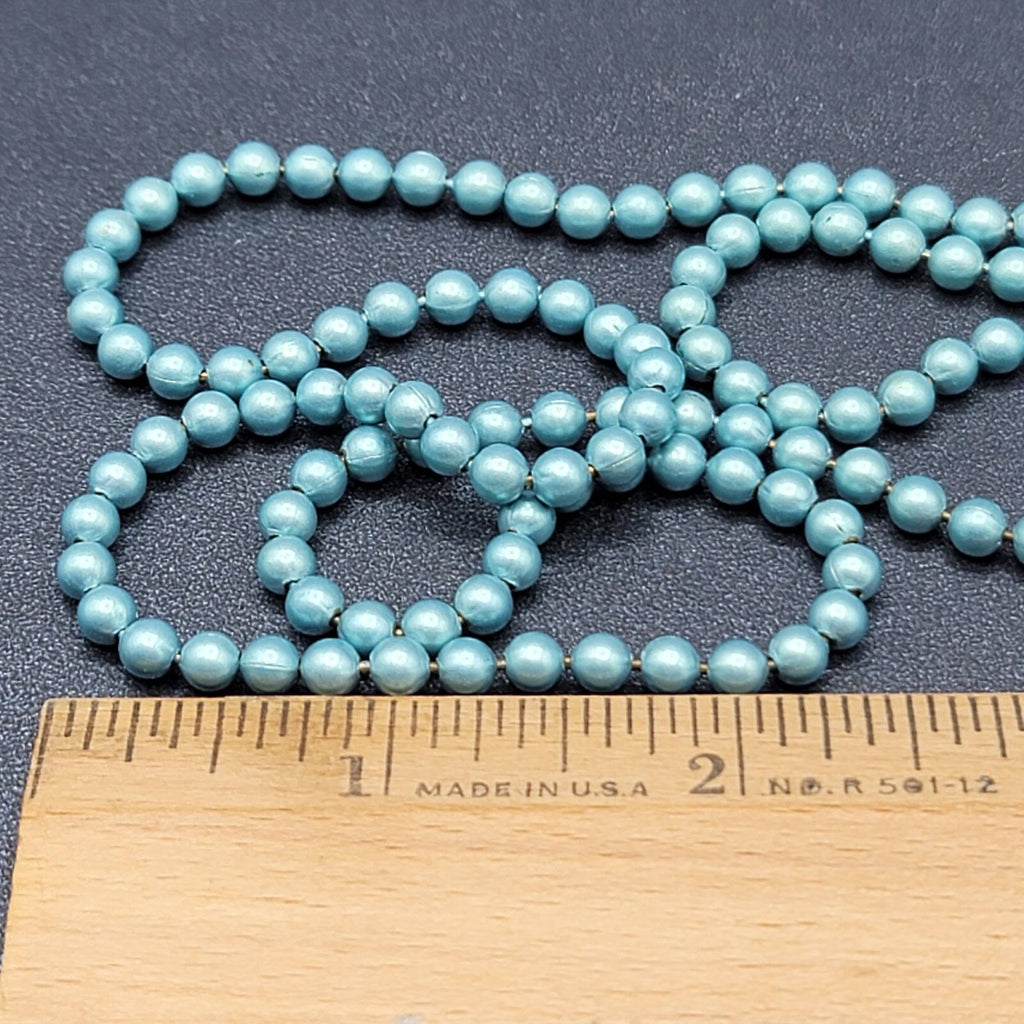 Vintage Necklace Blue Enamel Metal Beads Daisy Flower Logo Estate Jewelry 25"