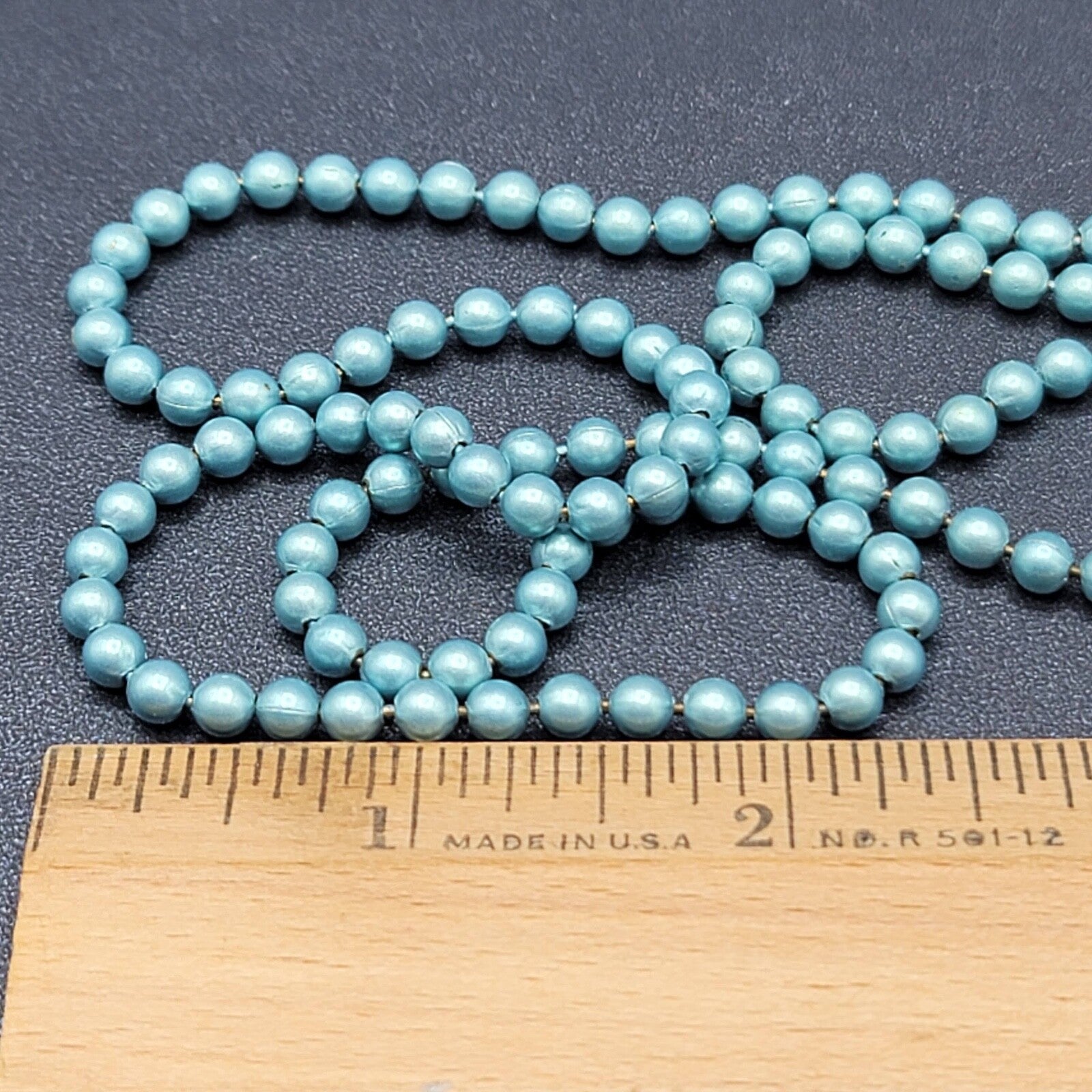 Vintage Necklace Blue Enamel Metal Beads Daisy Flower Logo Estate Jewelry 25"