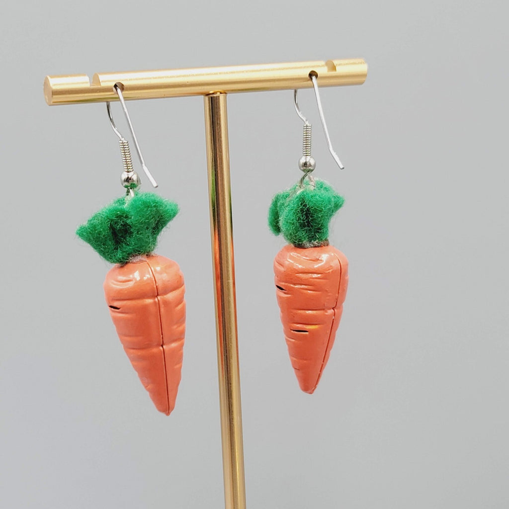 Vintage Pierced Earrings Enamel Dangle Carrot Jingle Bell 1.5"