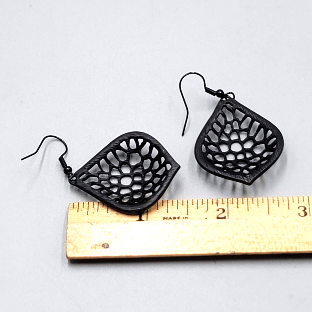 Black Enamel Pierced Earrings Crystal Rhinestone Dangle 1.5"