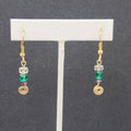 Pierced Earrings Gold tone Green Purple Clear Bead Dangle 1"