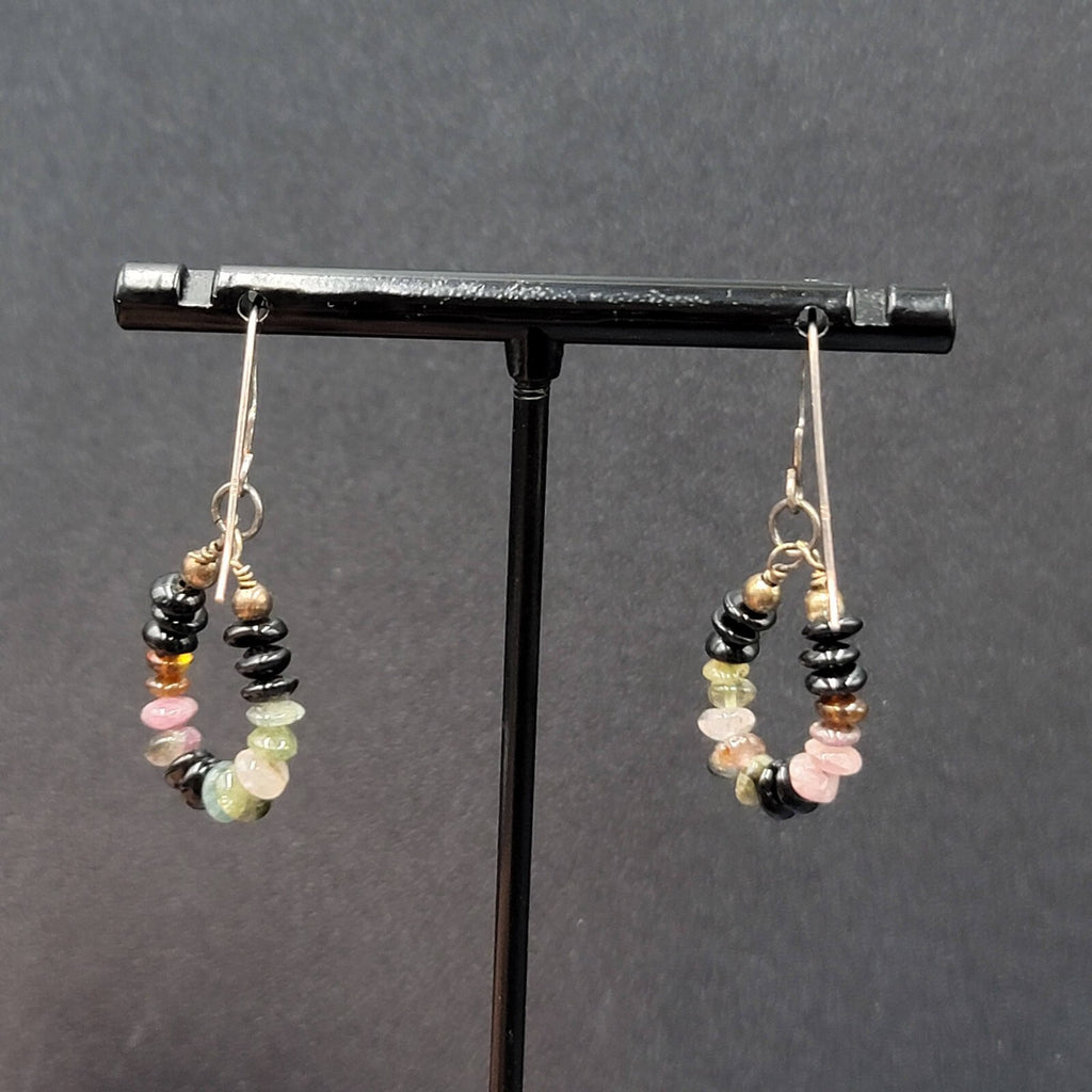Pierced Earrings Tiny Semi Precious Gemstone Beads Dangle Loop 3/4"