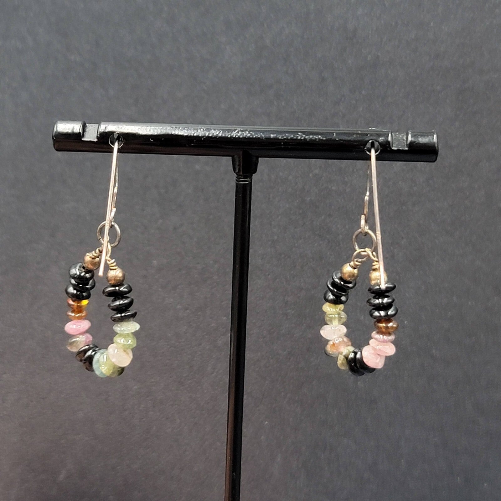 Pierced Earrings Tiny Semi Precious Gemstone Beads Dangle Loop 3/4"