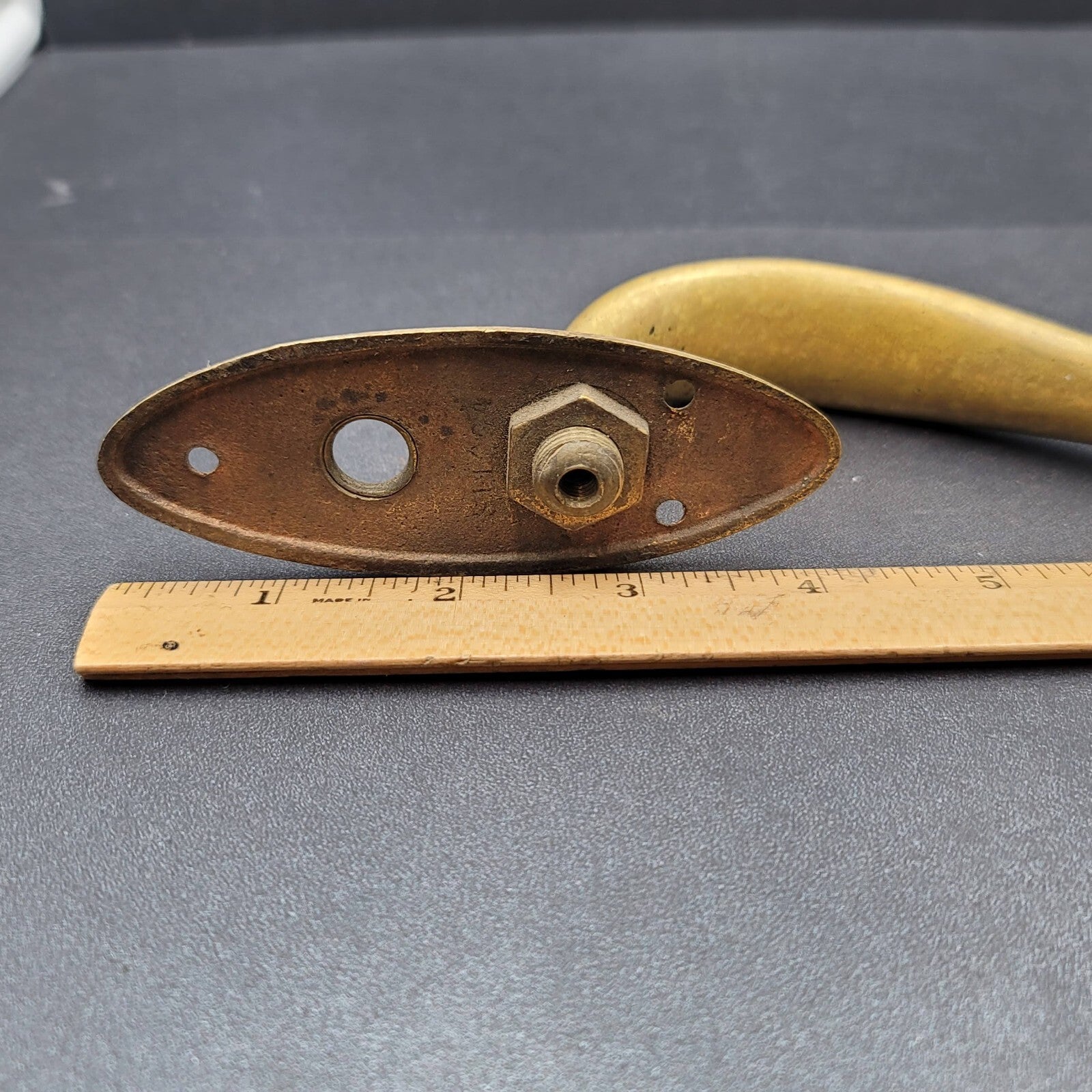 Vintage Rare Brass Door Pull Handle and Doorknob Rosette Salvage 8.25" total