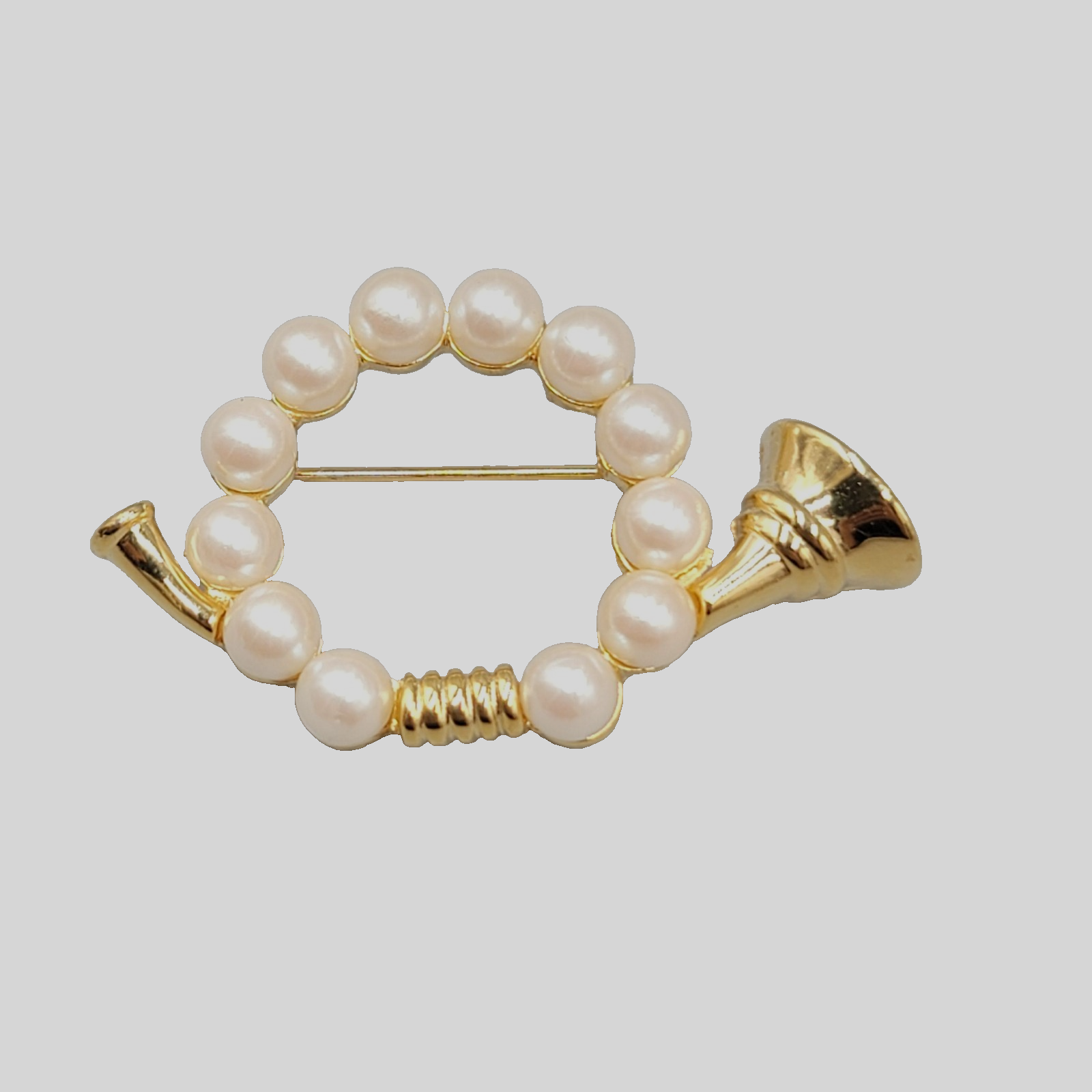 Vintage Horn Gold Plated Faux Pearl Christmas Holiday Year Round 2"