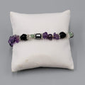 Amethyst Multi Gemstone Elastic Bracelet Purple Black Silver tone