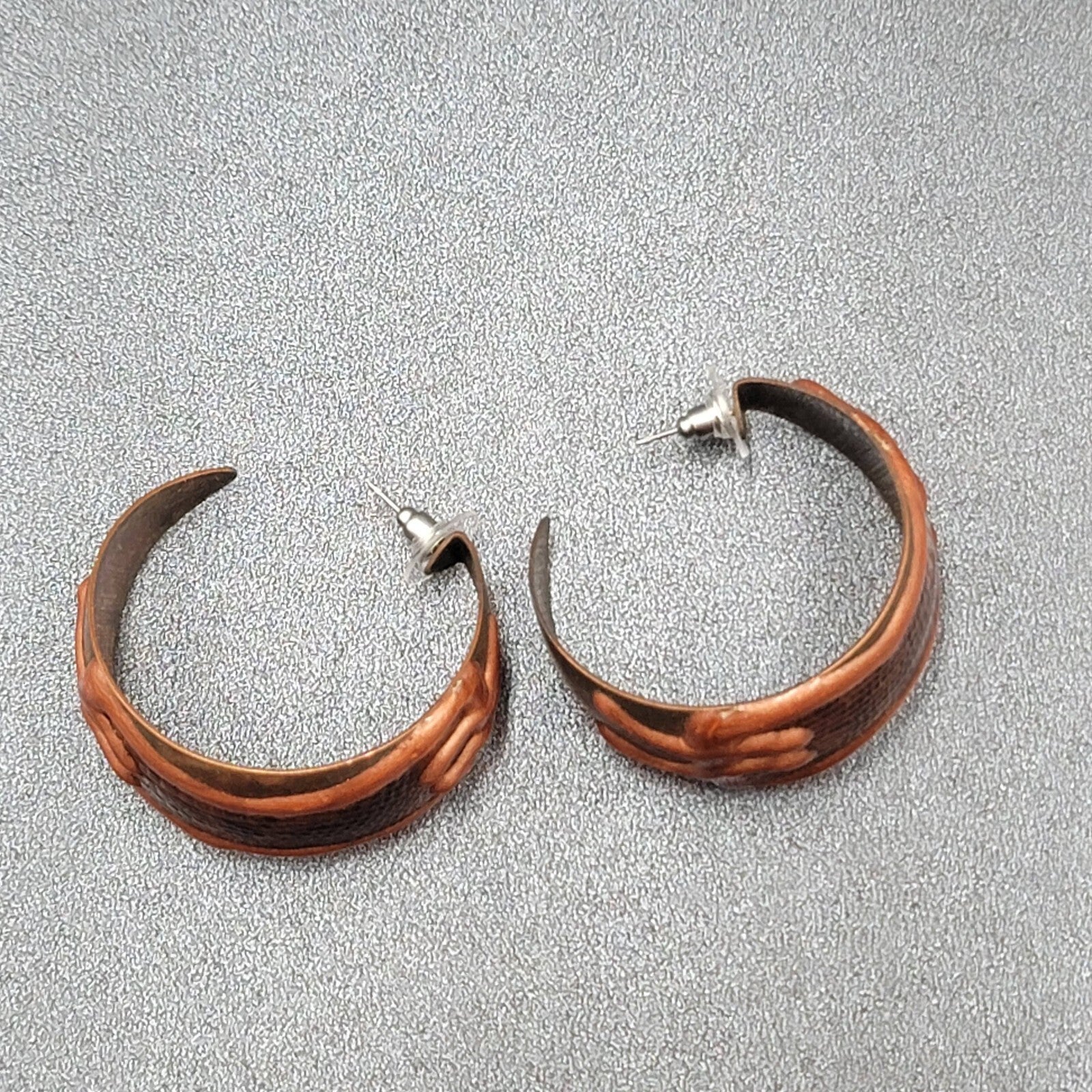 Vintage Pierced Earrings Large Wide Hoops Hand Painted Brown 1.5"