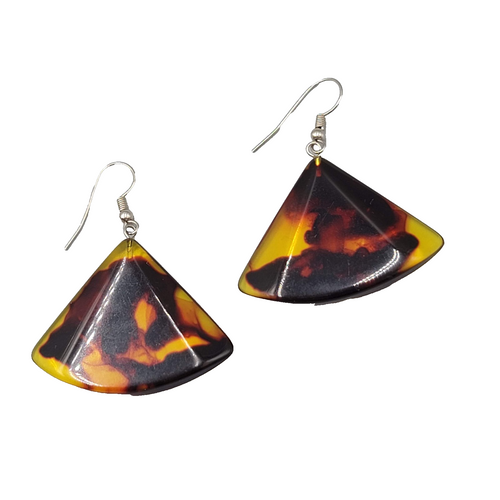 Acrylic Tortoise Statement Pierced Earrings Silver tone Dangle Triangles 1.25 in