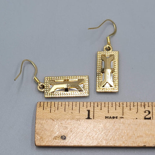 Clear Rhinestone Rectangle Pierced Earrings Gold tone Dangle 7/8"