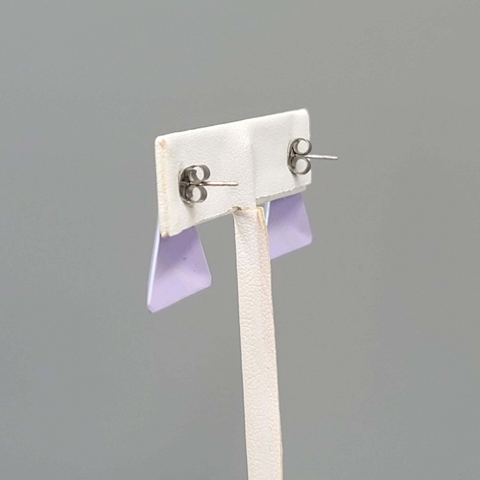 Vintage Light Purple Enamel Triangle Pierced Earrings 7/8"