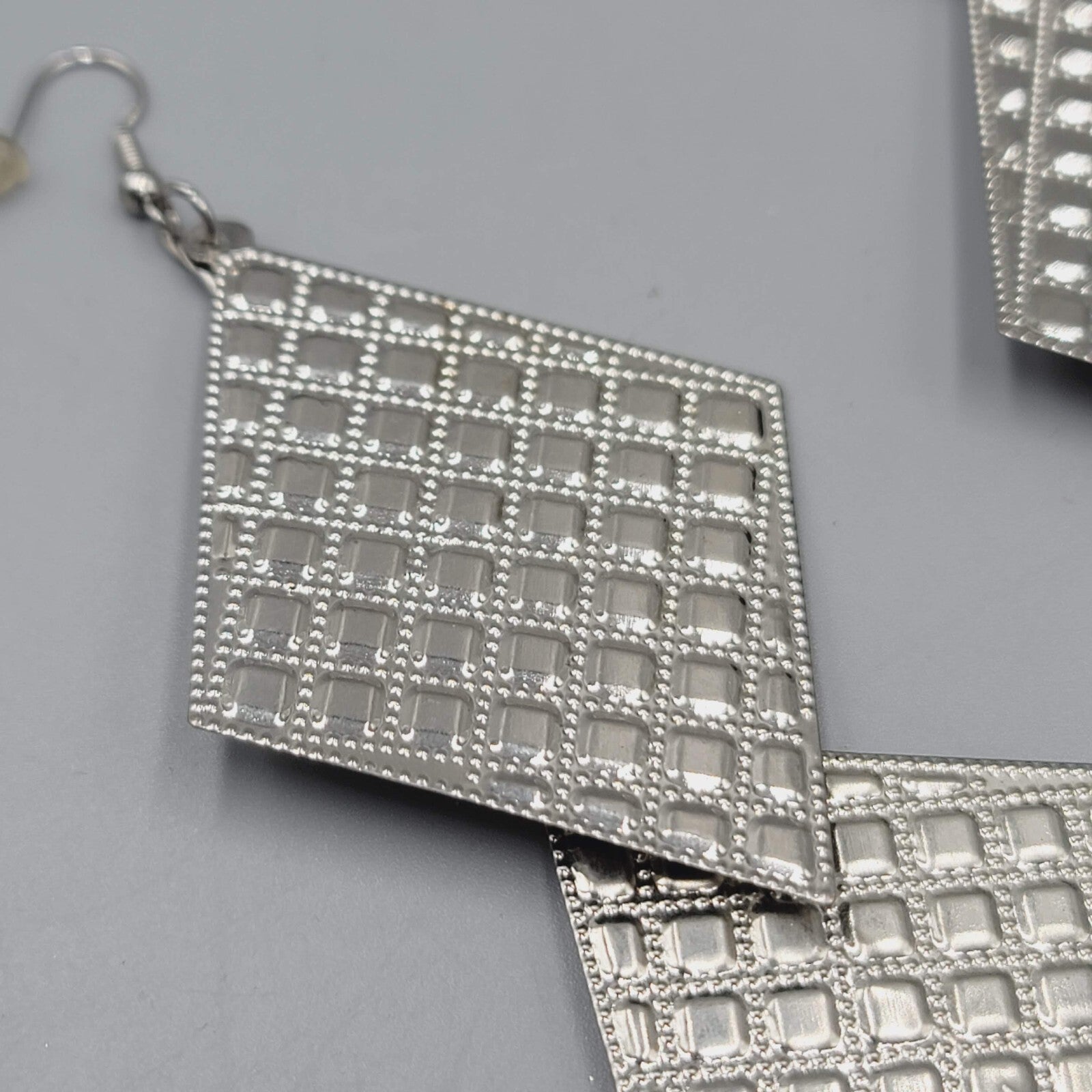 Extra Long Statement Pierced Earrings Silver tone Embossed 5.5"